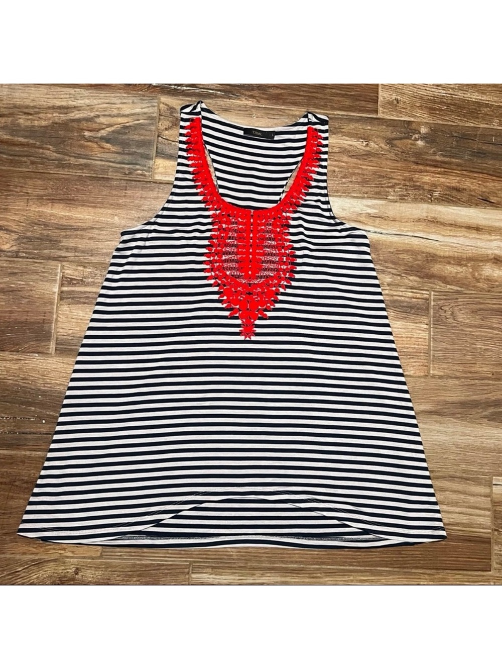Anthropologie THML Embroidered Orange Stripe Top